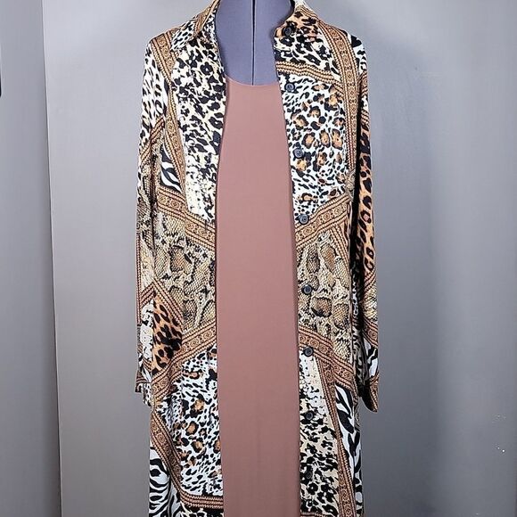 NWOT Attitudes by Renee Regular Duster & Sleeveless Maxi Dress Set Sz XXS - Picture 3 of 16